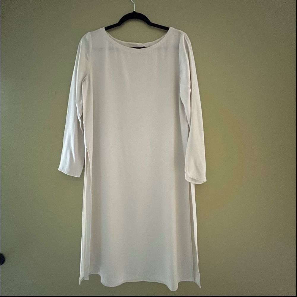 Eileen Fisher Silk Tunic Top XS Minimalist Capsule Layering Longline Georgette
